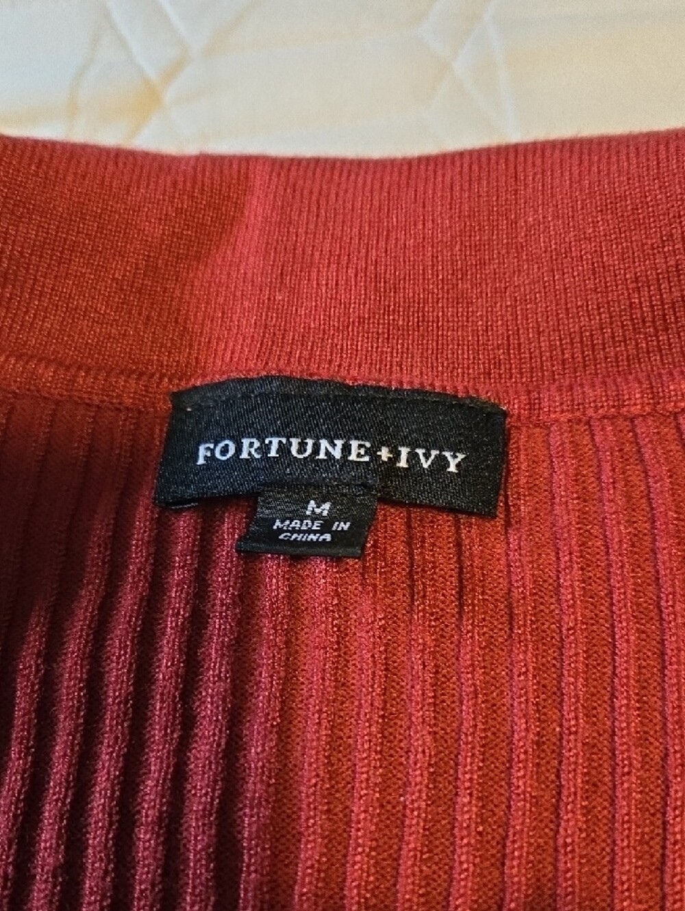 Collared V‑Neck Ribbed Sweater in Rust - Picture 2 of 5
